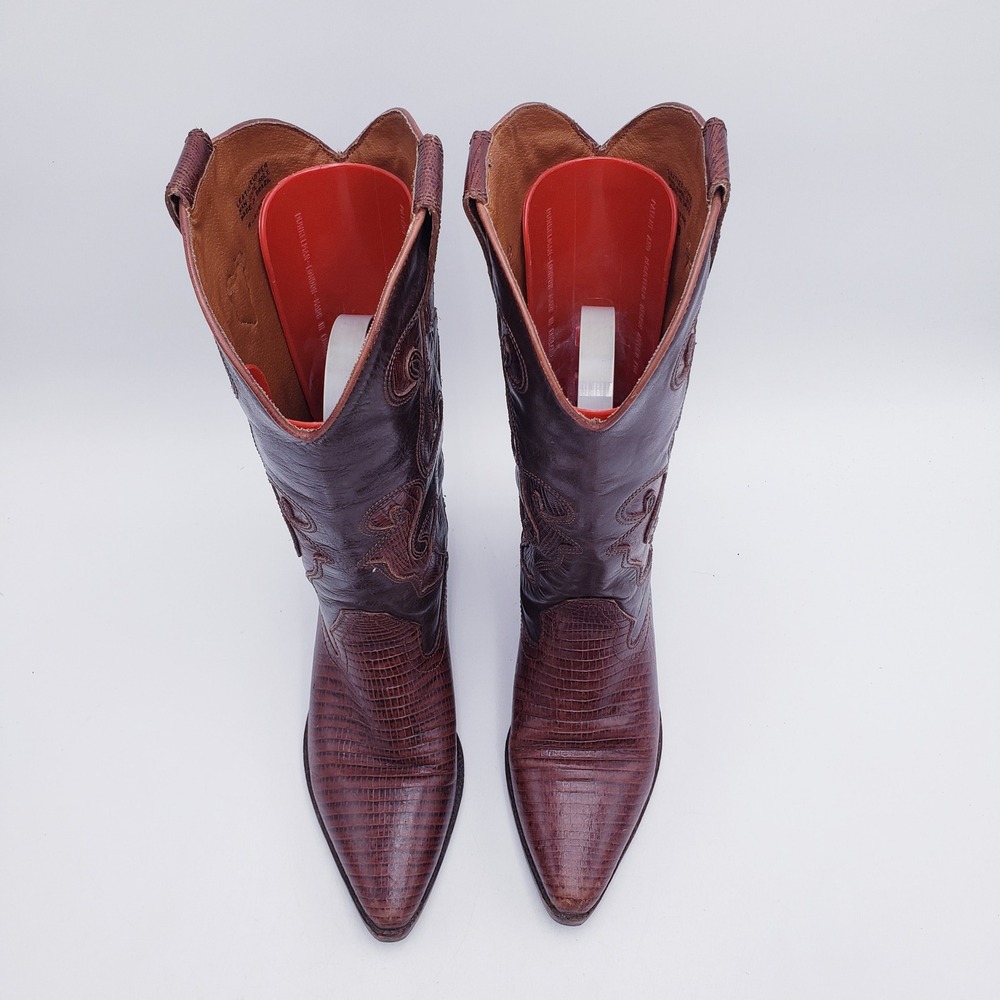 Nine West Western Boots Brown‎ Lizard Leather Inlay Pointed Toe Womens Size 6.5 - Picture 7 of 11